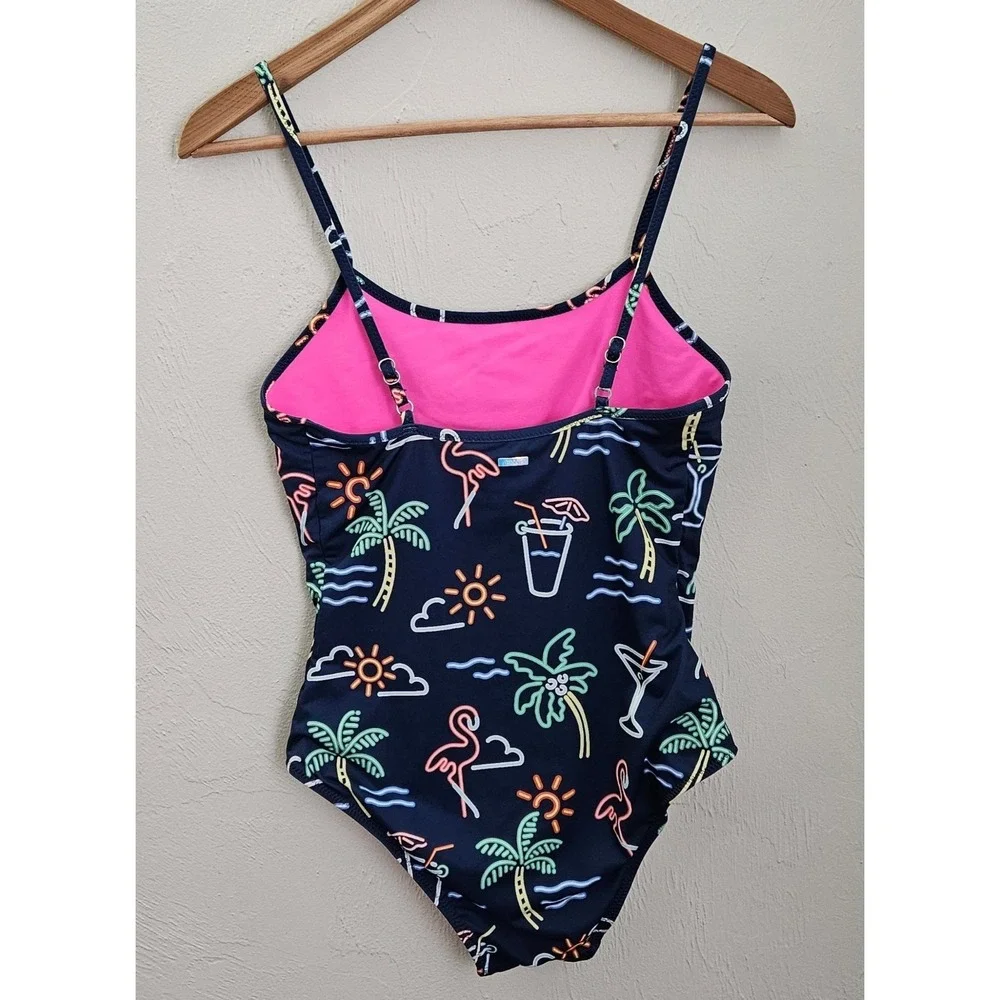 Chubbies Womens The Electric One Piece Swimsuit Medium Retro Neon Cheeky Tropic - Picture 2 of 6